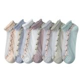Women's Thin Spun Glass Lace Crystal Boat Socks - Himpall